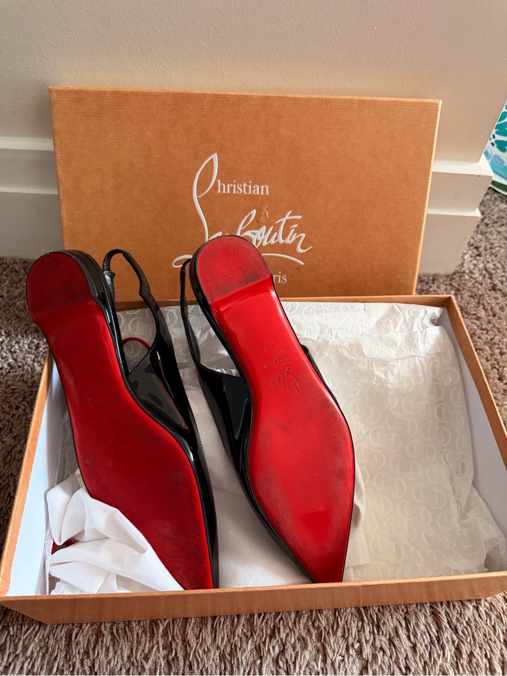 Christian Louboutin Black Patent Slingback Pumps with Iconic Red Sole